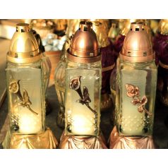 MÉCSES ÜVEG 28 cm rózsás több szín