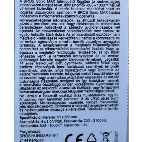 Bros ultrahangos vakondriasztó 1000 m2