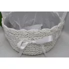 Kaspó horgolt papír 19*10cm ovális füles fehér szatén masnival