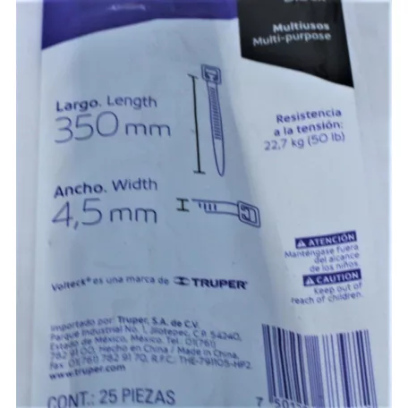 TRUPER CIN-5035N Kábelkötegelo. fekete. 350x4.5mm. teherbírás:22.6kg. 25db/cs. V