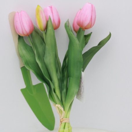 Selyemvirág Tulipán csokor műanyag 35cm rózsaszín