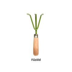 Fém kézi gereblye fa nyéllel. fűzöld